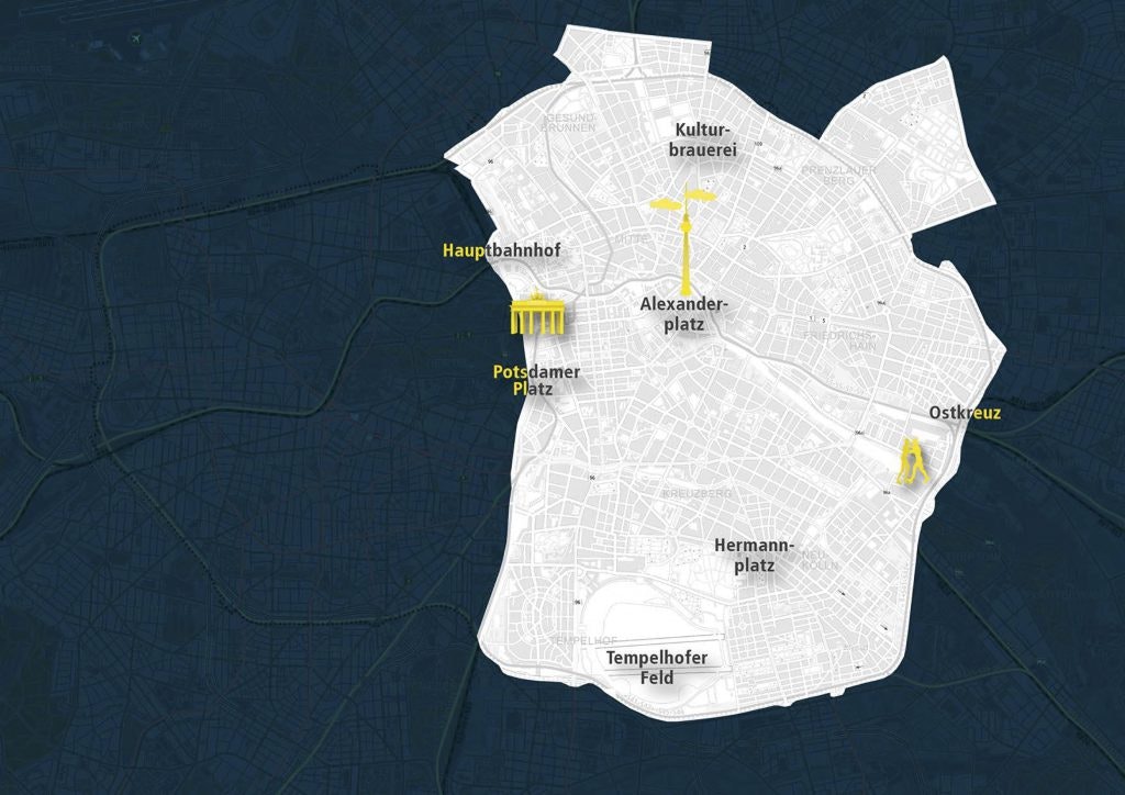 Berlkönig-Ridesharing-Berlin Ausschnitt der Berlin Karte mit dem Geschäftsgebiet des BerlKönig