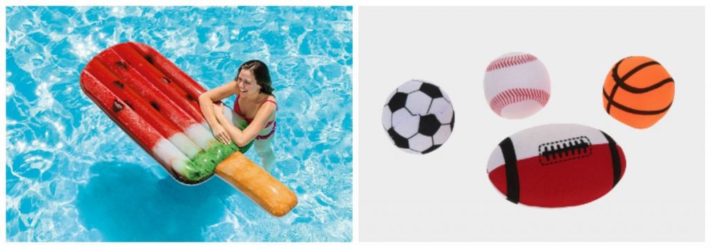 Mit Luftmatratzen und Wasserbällen ist Spaß bei der Pool-Party garantiert.