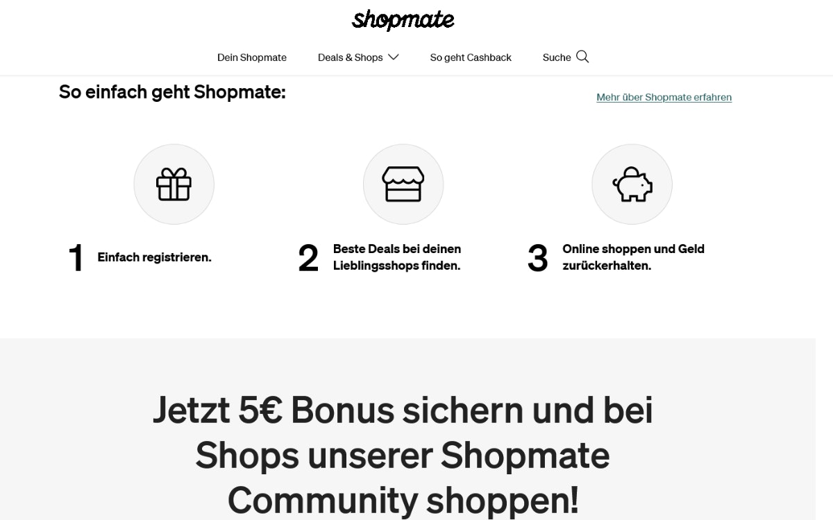 Screenshot Shopmate-Seite