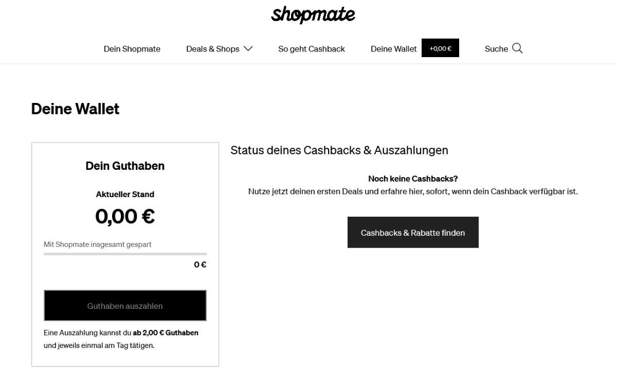 Screenshot der Shopmate Wallet